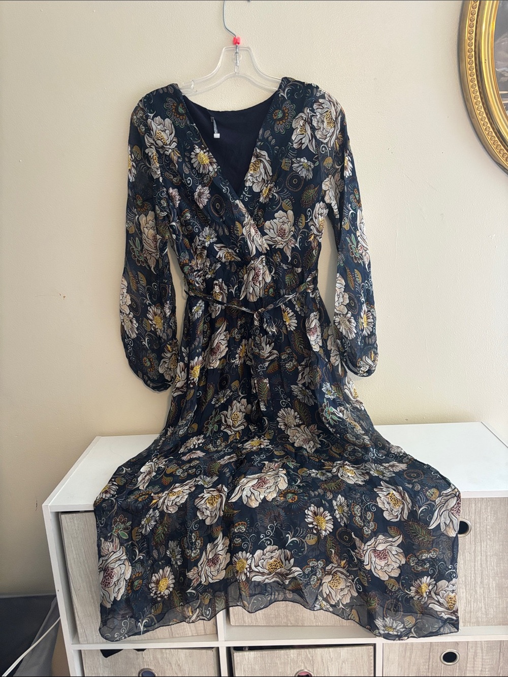 Black Floral Wrap Midi Dress - Elegant Women's Dress